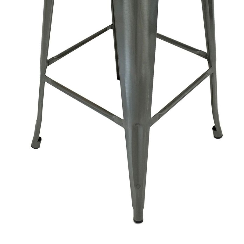 Trace 30 Inch Barstool Chair, Low Back, Wood Seat, Light Gray Metal - Benzara