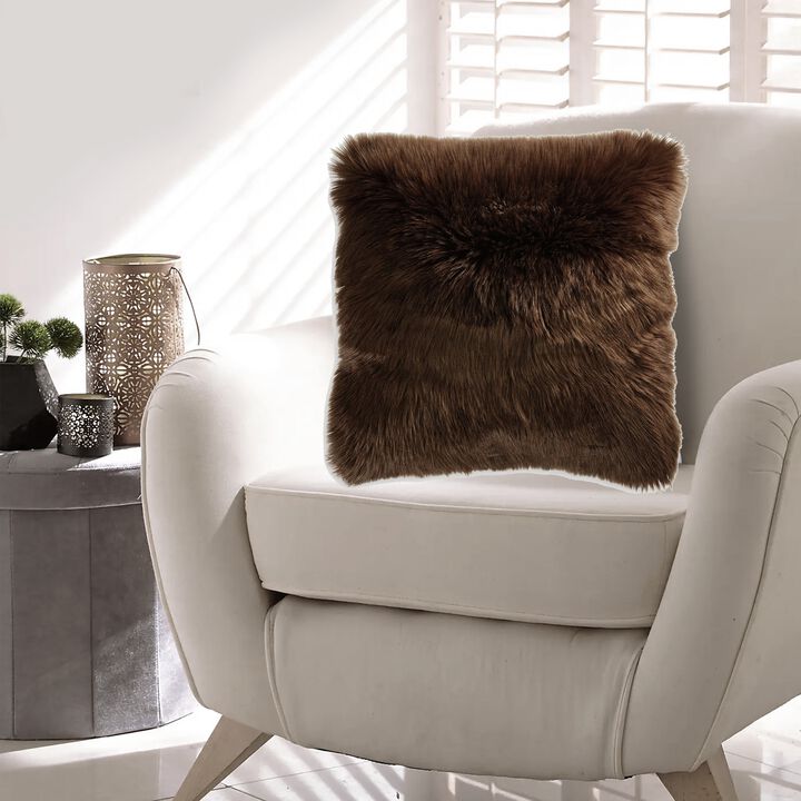 Throw Pillow Set of 4, 20 Inch, Faux Fur Polyester, Plush Textured Brown -