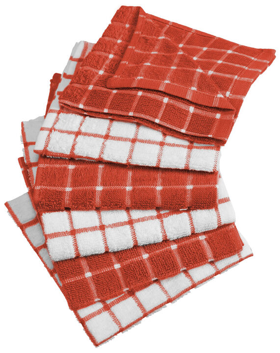 Set of 6 Terracotta and White Windowpane Patterned Dishcloths 12" x 12"