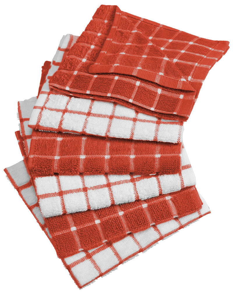 Set of 6 Terracotta and White Windowpane Patterned Dishcloths 12" x 12"