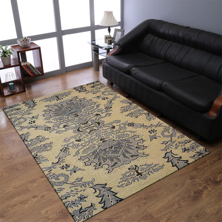 RUGSOTIC CARPETS HAND TUFTED WOOL ECO-FRIENDLY AREA RUGS  - 8'x10', Rectangle Shape, Beige & Blue, Classic Oriental Traditional  Design, High Pile Thick Handmade Anti Skid Area Rugs (K00937)
