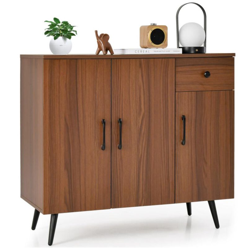 Hivvago Sideboard Cabinet with 3 Doors and Pull out Drawer Adjustable Shelves-Walnut