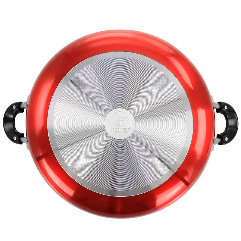 Better Chef 16 Inch Red Aluminum Deep Fryer Pan with Glass Lid