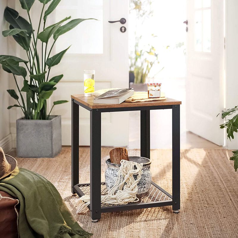 Industrial End Table – 2-Tier Side Table with Storage Shelf