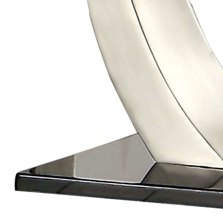 Glass Top End Table with Curved Pedestal Base, Black and Gray-Benzara