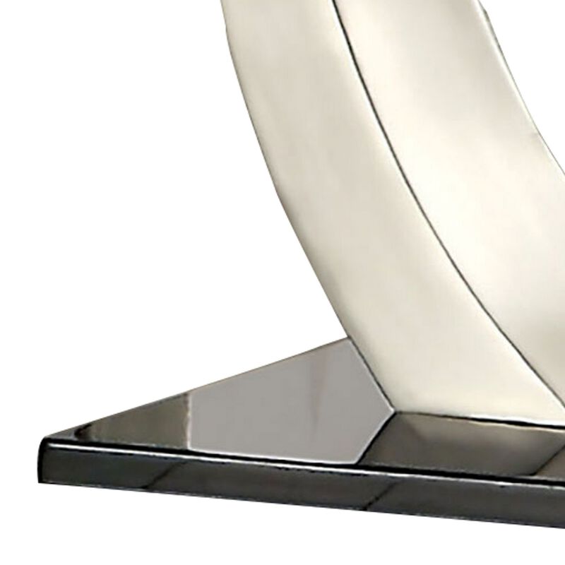 Glass Top End Table with Curved Pedestal Base, Black and Gray-Benzara