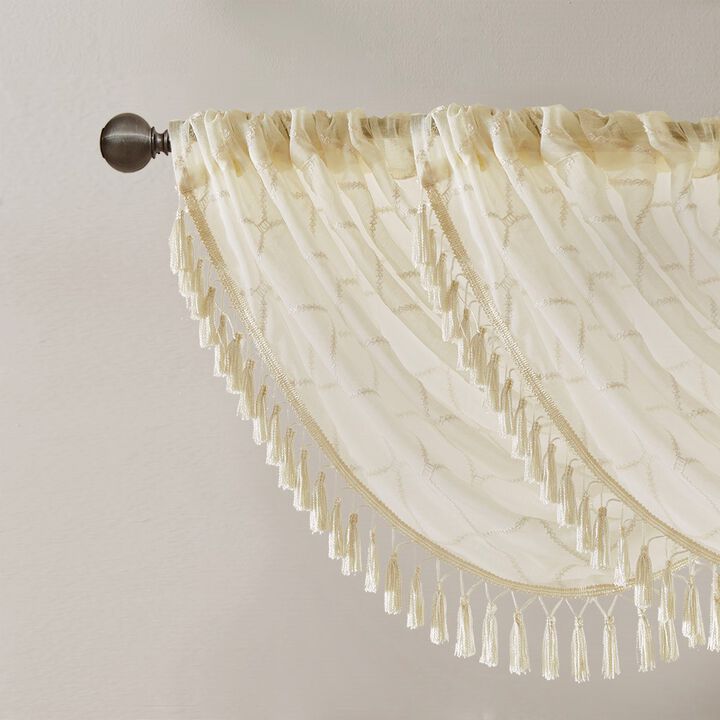 Gracie Mills Cyprian Sheer Allover Diamond Embroidered Waterfall Valance