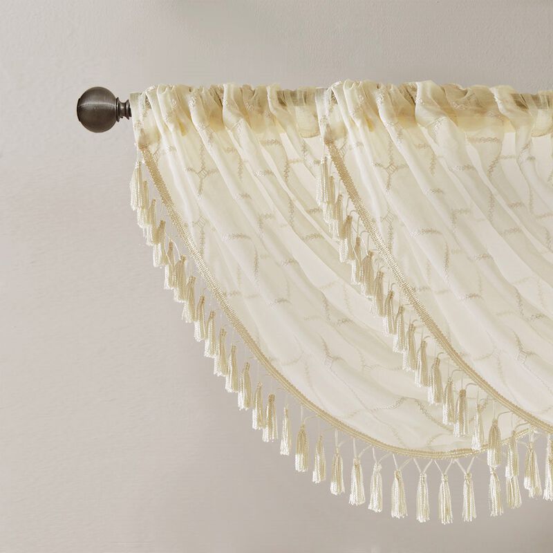 Gracie Mills Cyprian Sheer Allover Diamond Embroidered Waterfall Valance