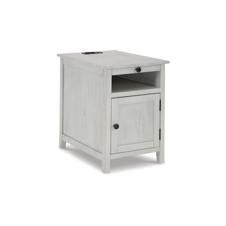Gena Side End Table, Shelf and Pull Out Tray, White Solid Wood 24 Inch - Benzara