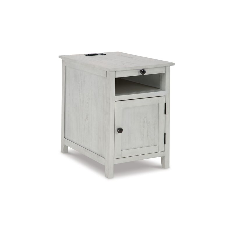 Gena Side End Table, Shelf and Pull Out Tray, White Solid Wood 24 Inch - Benzara