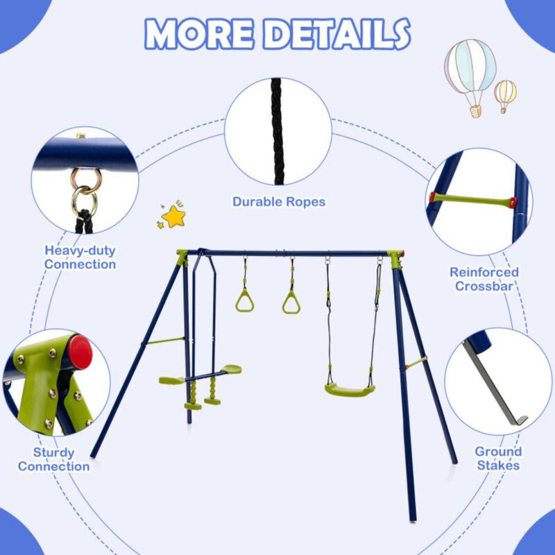 Hivvago 3-in-1 Outdoor Swing Set for Kids Aged 3 to 10