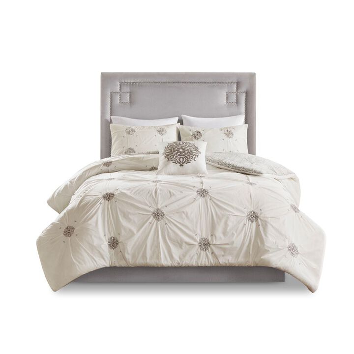 Gracie Mills Donna Shabby Chic Embroidered Reversible Cotton Duvet Cover Set