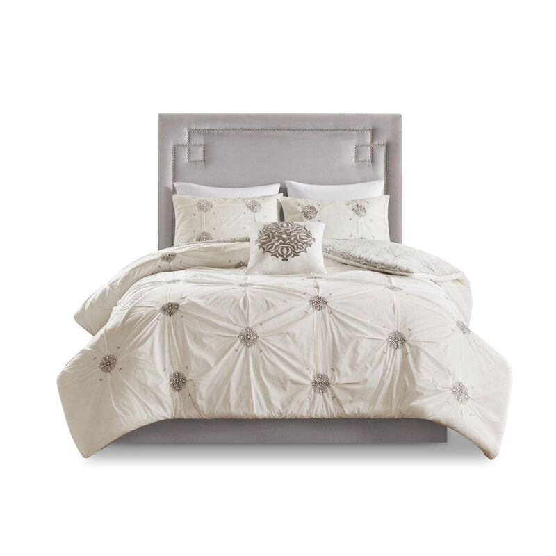 Gracie Mills Donna Shabby Chic Embroidered Reversible Cotton Duvet Cover Set