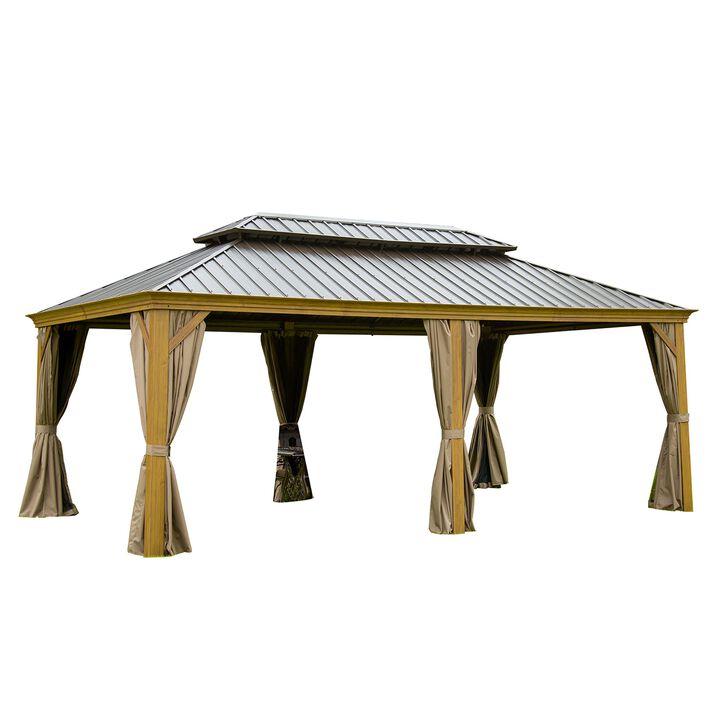 Mondawe 14x20ft Hardtop Gazebo,Built-In Drainage & Ventilated Canopy,Resistant with Netting/Curtains