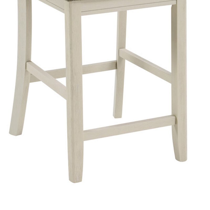 Glee 26 Inch Counter Height Chair, Set of 2, Antique White and Brown Finish - Benzara