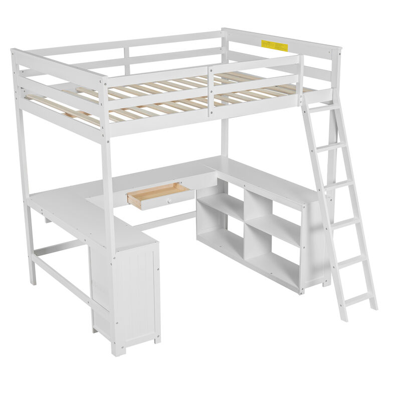 Merax Loft Bed with Desk  and Storage Shelves