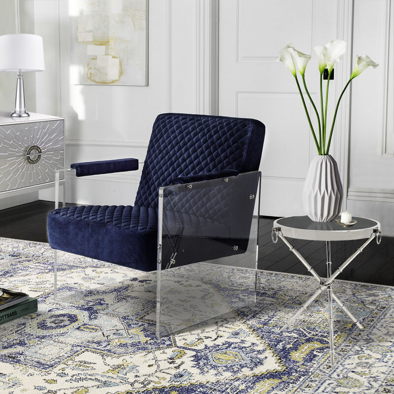 Pasargad Home Tribecca Collection Acrylic & Velvet Accentchair, Navy