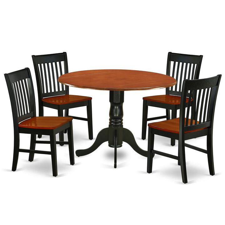 East West Furniture Dining Room Set Black & Cherry, DLNO5-BCH-W