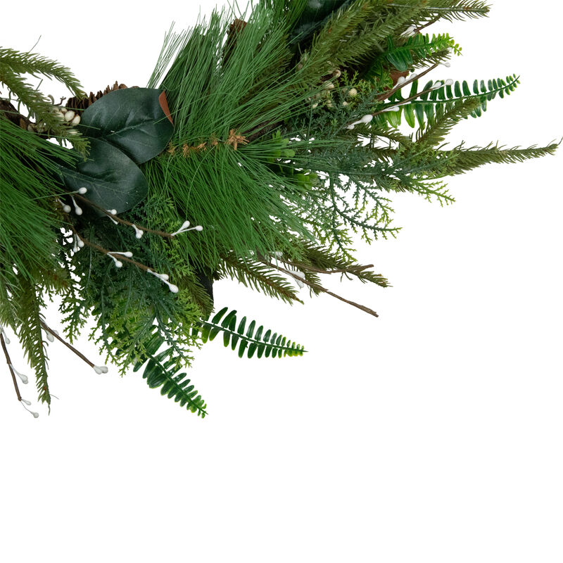 Long Needle Pine and Mixed Foliage Artificial Christmas Wreath  25-Inch  Unlit