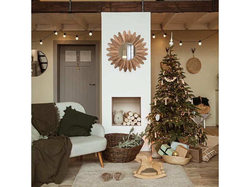 Honiway Mirror Wall Decor 21 inch Rustic Wood Boho Aesthetic Mirror