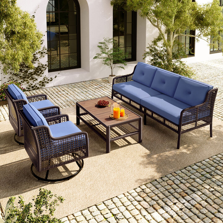 Merax Outdoor Wicker Sofa Furniture Set with Swivel Chairs