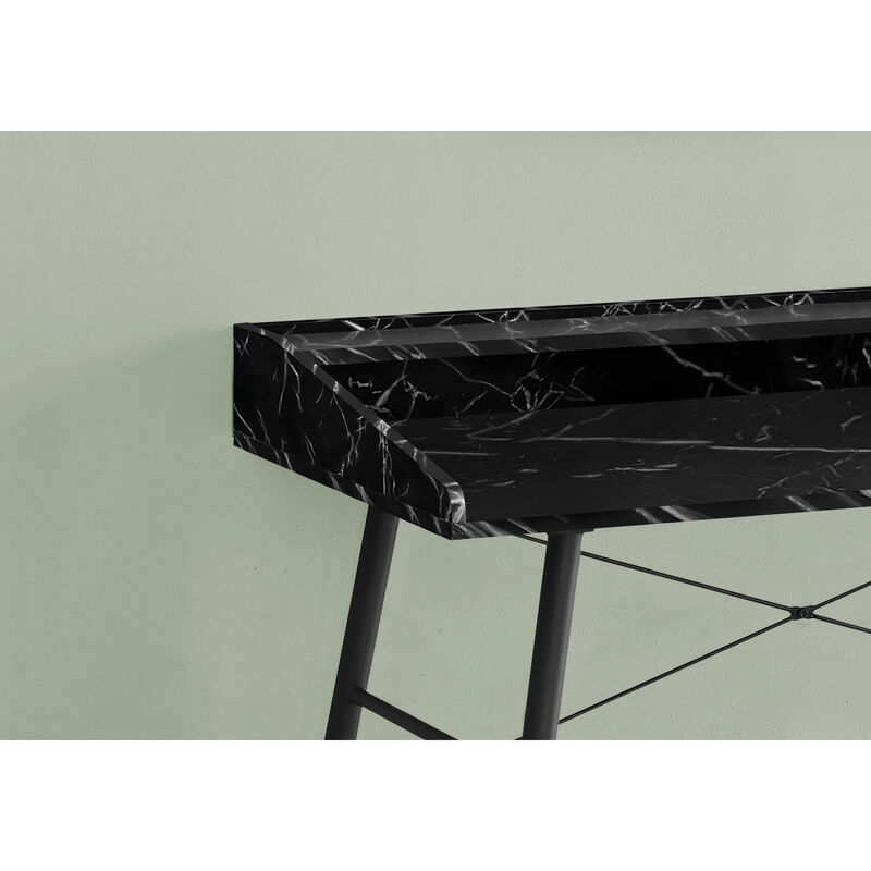 Monarch Specialties I 7542 Computer Desk, Home Office, Laptop, Storage Shelves, 48"L, Work, Metal, Laminate, Black Marble Look, Contemporary, Modern