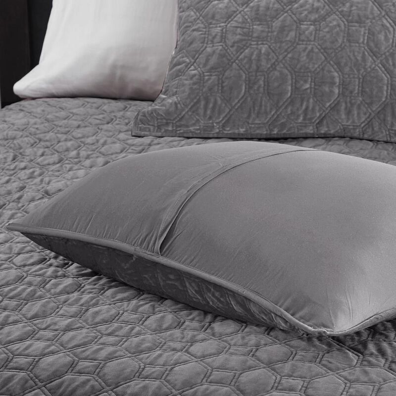 Belen Kox Grey Velvet Quilted Coverlet Set, Belen Kox