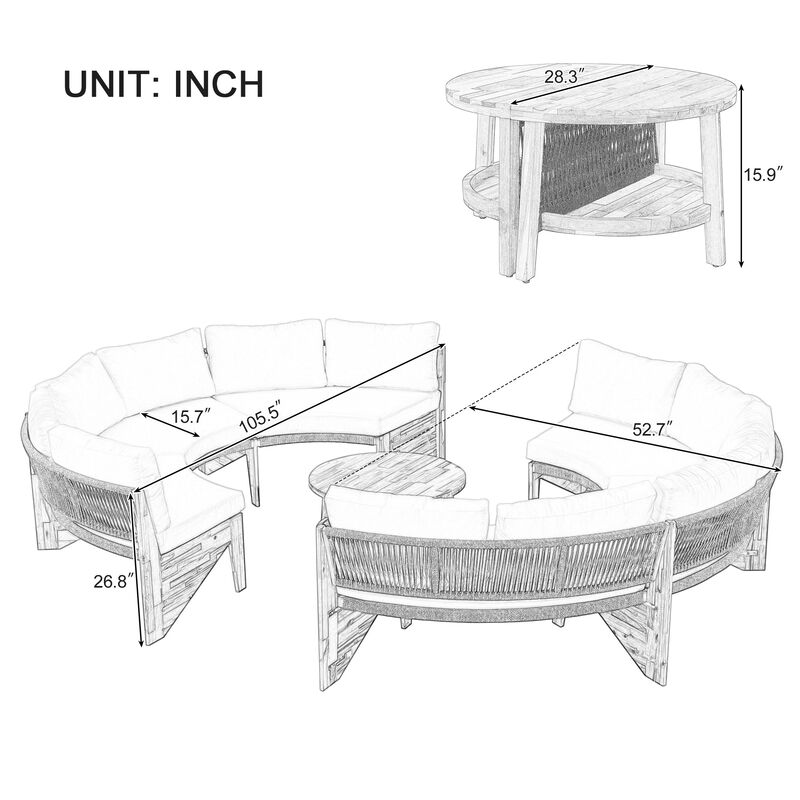 Mondawe Outdoor 6-Person Half-Moon Sectional Seating Group,Modular Outdoor Sofa For Patio & Garden