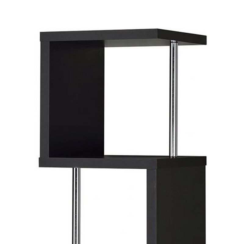 Well made Four Tier Wood And Metal Bookcase, Black-Benzara