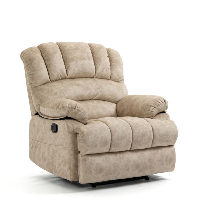 Large Manual Recliner Chair In Fabric For Living Room, Beige