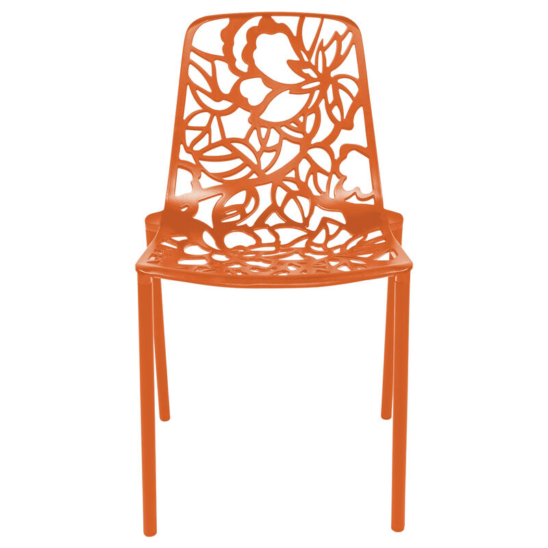 LeisureMod Devon Modern Aluminum Outdoor Dining Chair set of 2 in Red
