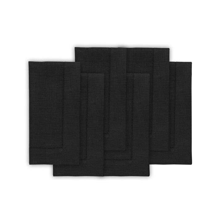 Solino Home 100% Pure Linen Dinner Napkins 20 x 20 Inch Set of 6 | Classic Hemstitch