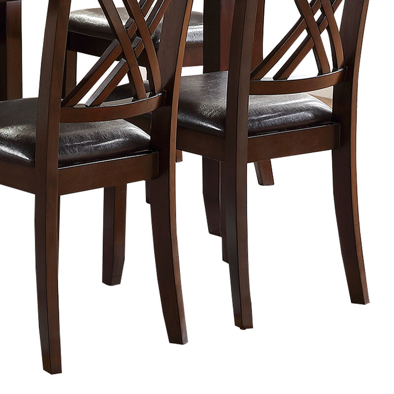 Wooden Dining Set with Chamfered Feet and Cushioned Seat Chairs, Brown - Benzara