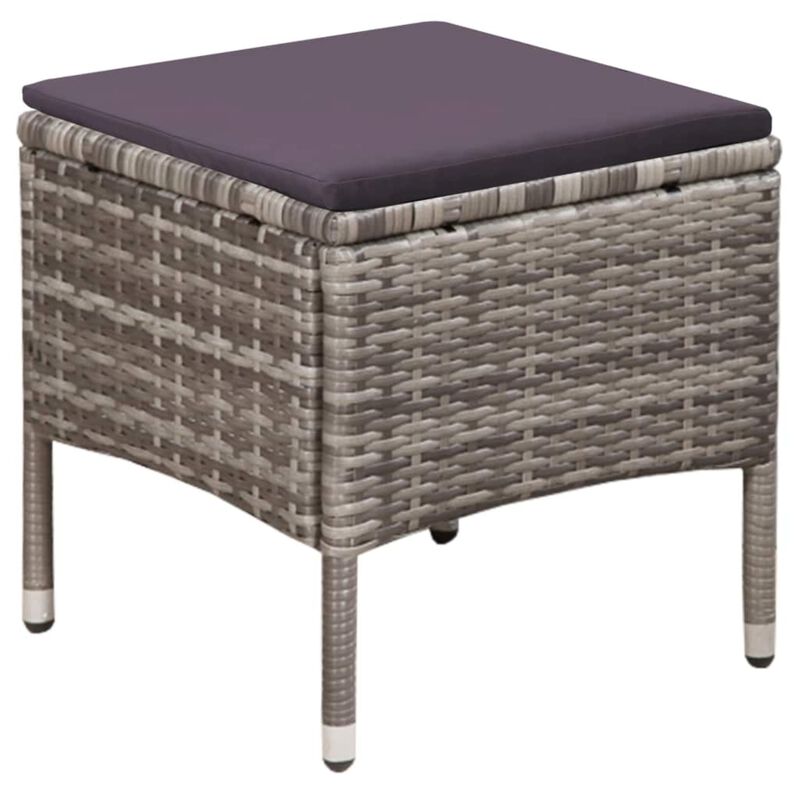 vidaXL Outdoor Chair and Stool with Cushions Poly Rattan Gray