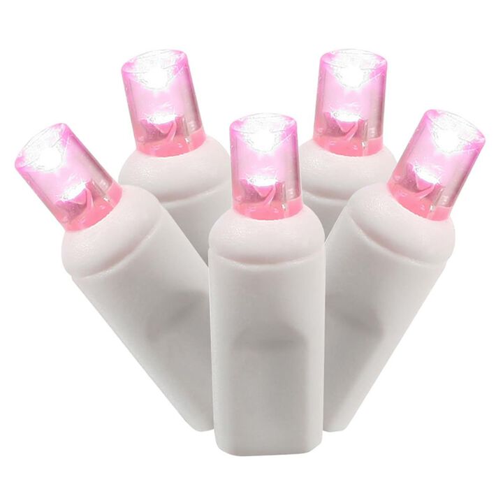 Vickerman  LED White Wire End Connecting 4 in. Spacing 34 ft. Long Light Set with Pink Lights