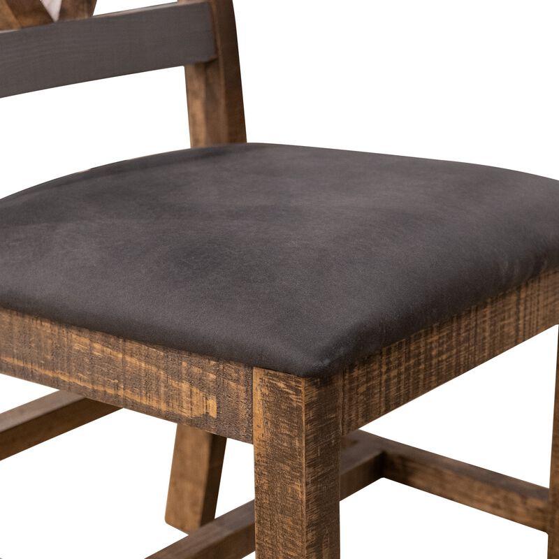 Pola Dining Side Chair Set of 2, Cutout Back, Gray, Brown Solid Wood