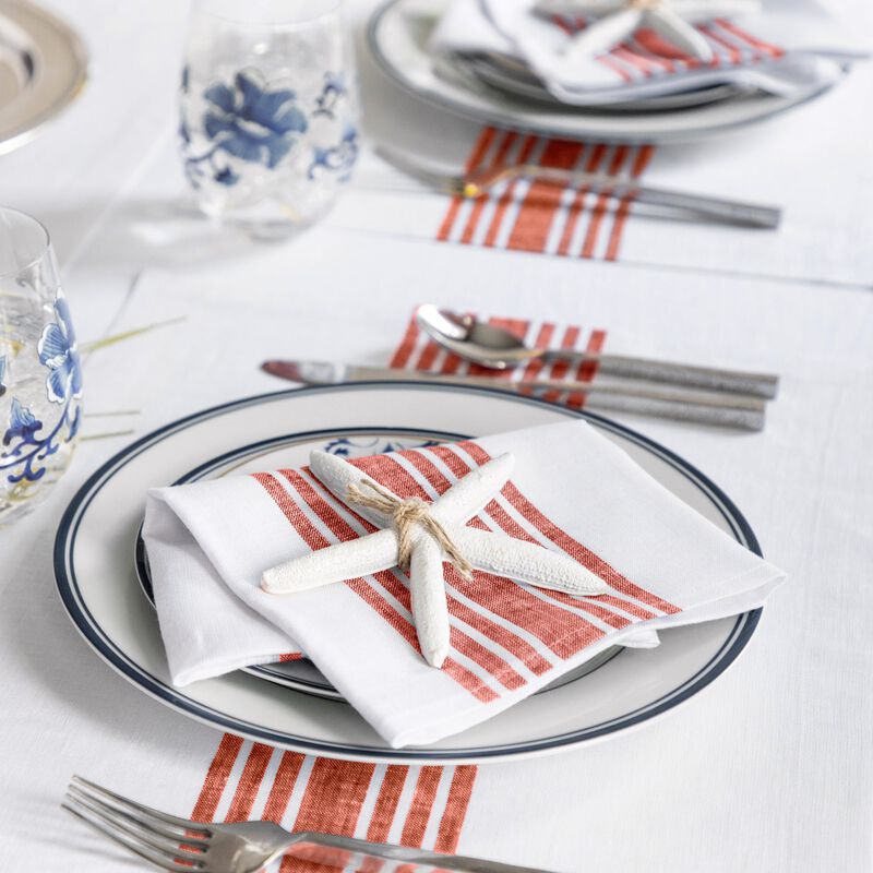 Solino Home 100% Pure Linen Striped Dinner Napkins 20 x 20 Inch Set of 4 | Farmhouse