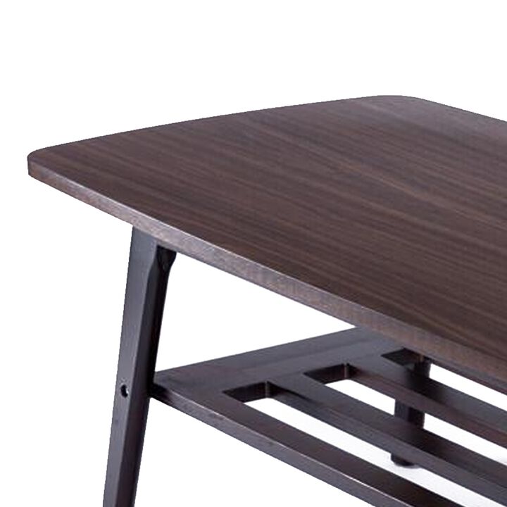 Gala 47 Inch Modern Wood Coffee Table with Bottom Shelf, Espresso Brown-Benzara
