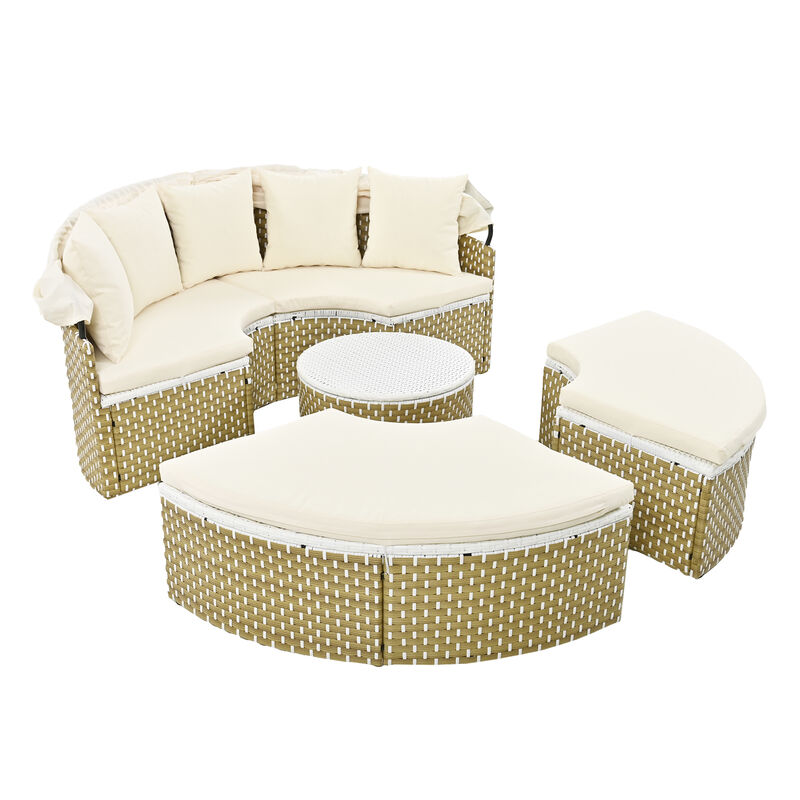 Merax Luxury Round Outdoor Sectional Sofa Set Rattan Daybed