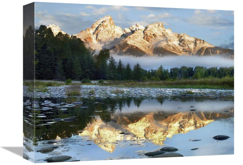 Pond reflecting Grand Tetons, Grand Teton National Park, Wyoming-Canvas Art-16x12