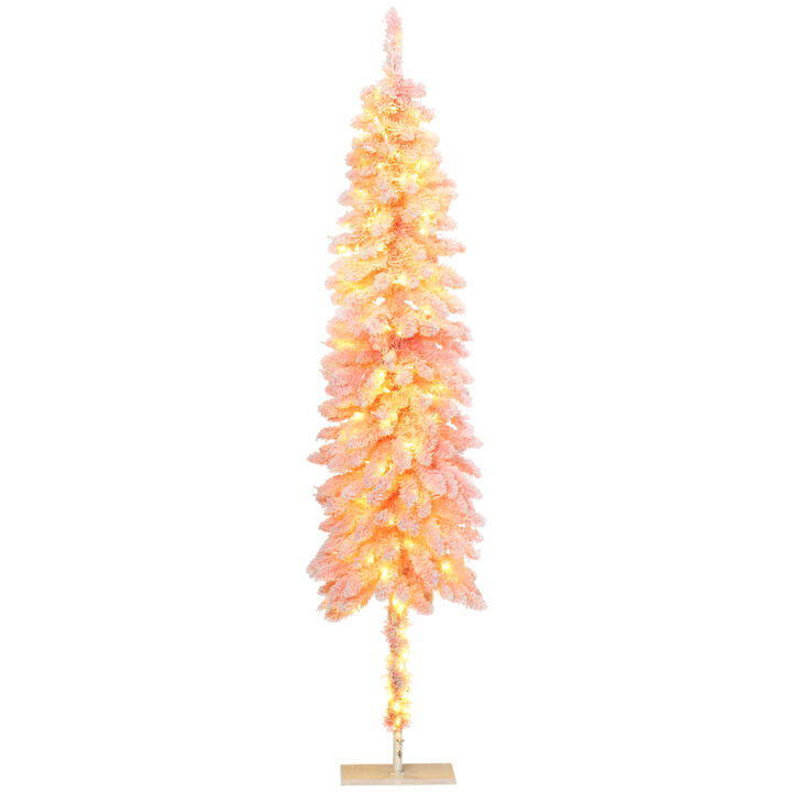 6ft Pencil Prelit Artificial Christmas Tree with Snow Flocked Branches Lights
