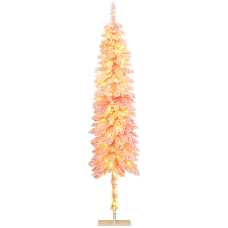 6ft Pencil Prelit Artificial Christmas Tree with Snow Flocked Branches Lights