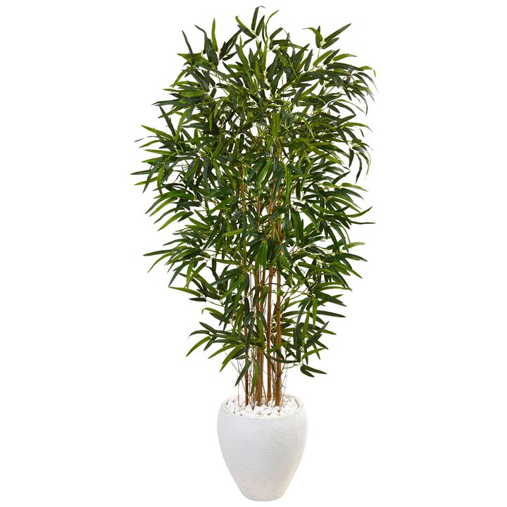 Hivvago 5 Feet Bamboo Tree in Oval White Planter