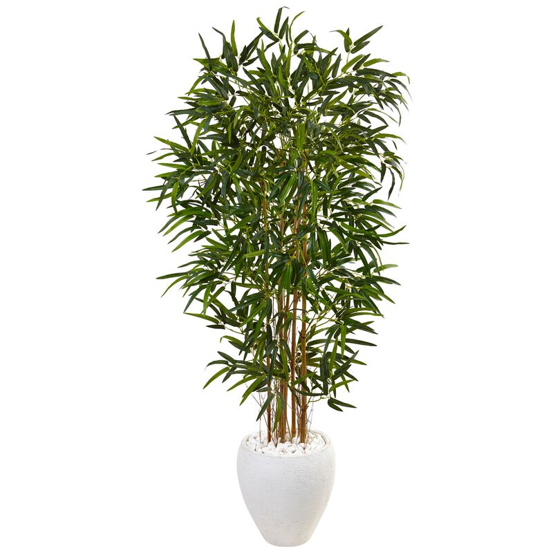Hivvago 5 Feet Bamboo Tree in Oval White Planter
