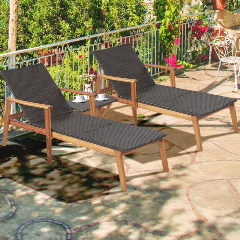Hivvago 2 Pieces Patio Chaise Lounge and Table Set with 4-Level Adjustable Backrest