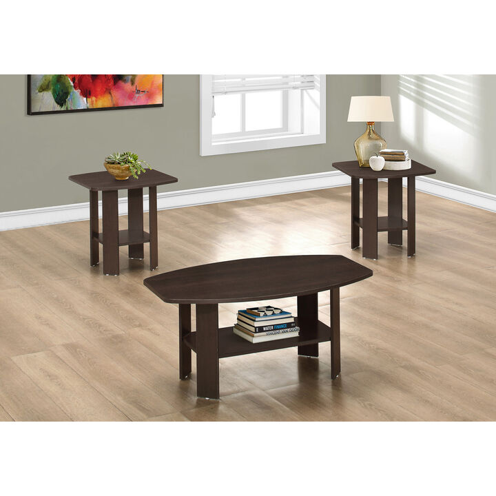 Monarch Specialties I 7924P Table Set, 3pcs Set, Coffee, End, Side, Accent, Living Room, Laminate, Brown, Transitional