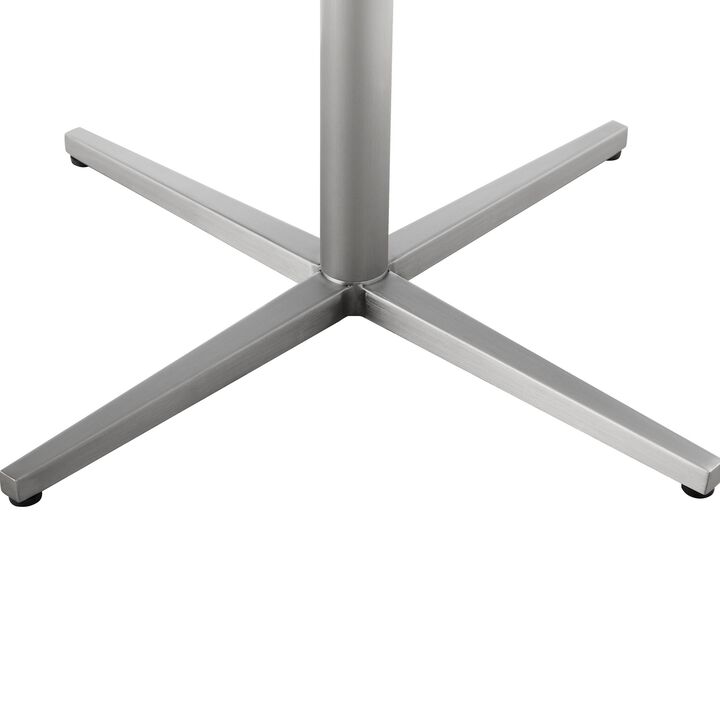 Eva 24 Inch Side End Table, Square Red Lacquer, Crossed Chrome Steel - Benzara