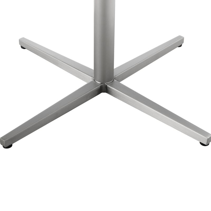 Eva 24 Inch Side End Table, Square Red Lacquer, Crossed Chrome Steel - Benzara