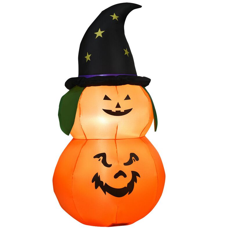 5 ft Inflatable Halloween LED Pumpkin with Witch Hat
