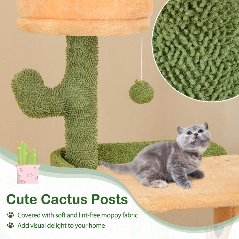 Cactus Cat Tree with Sisal Scratching Posts and Board for Indoor Cats